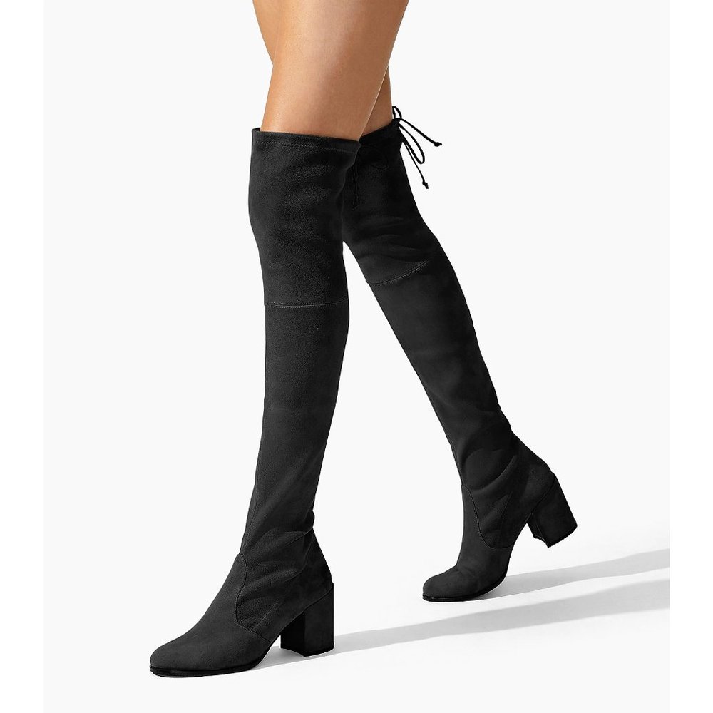 Stuart Weitzman Tieland Over-the-Knee Suede Boots - Black / 8.5